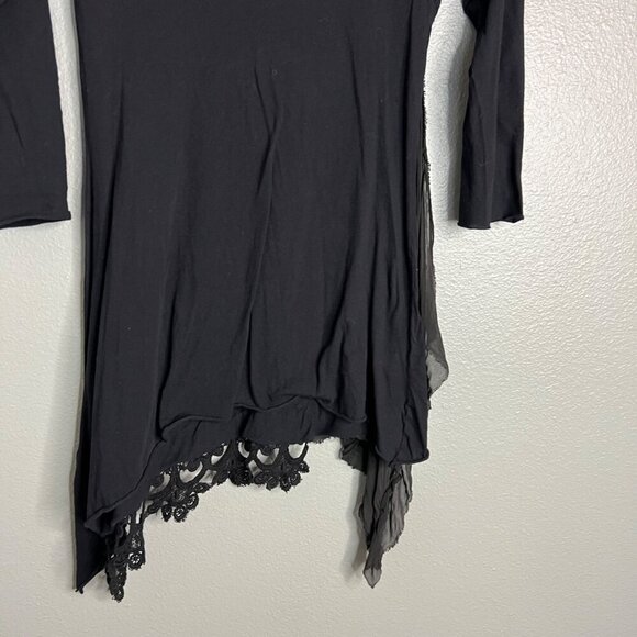 NWOT 4 Love And Liberty 3/4 Sleeve Boho Top Black‎ Asymmetrical Flowy XS - Picture 9 of 9